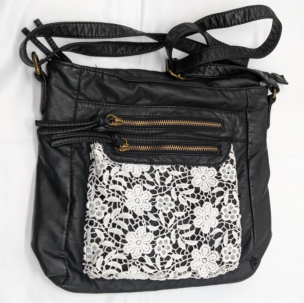Scarleton - soft vegan leather black with lace crossbody purse